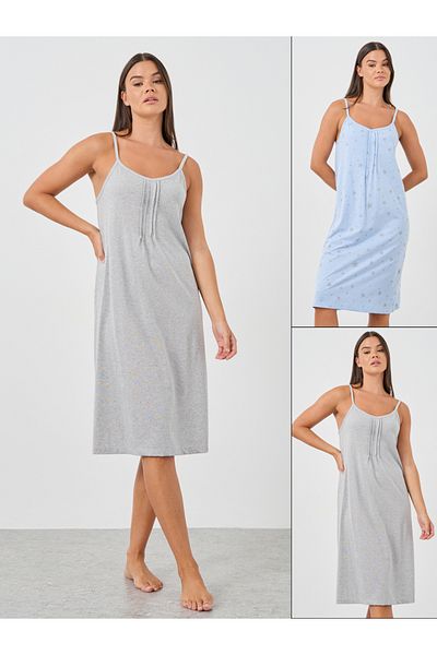 Styli Pack of 2 - Solid and Star Print Pintuck Detail Slip Dress