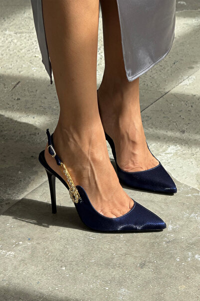 AYAKKABI PRENSİ Brooch Accessory Detailed Dark Blue Satin