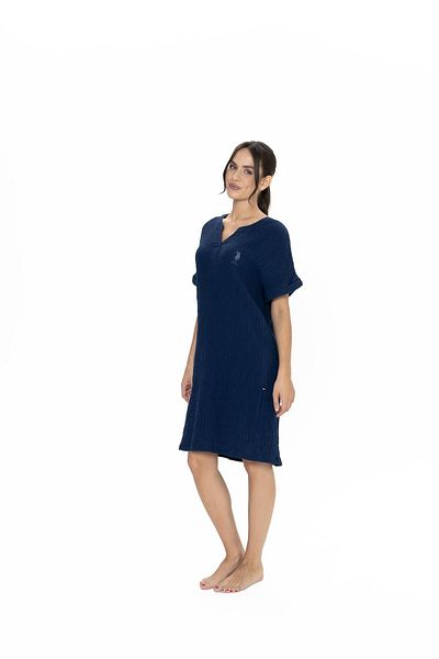U.S. Polo Assn. Us Polo Women's Short Sleeve, V-Neck Home Wear Nightgown, 100% Cotton, Muslin Fabric