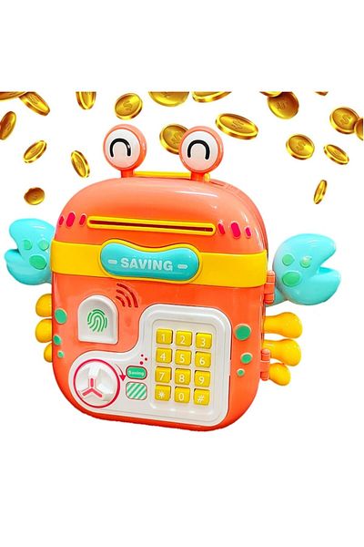 indiggo Pusculita Inteligenta Crab Piggy Bank, Portabila, Blocare/Deblocare cu Amprenta si Cod Pin Portocali