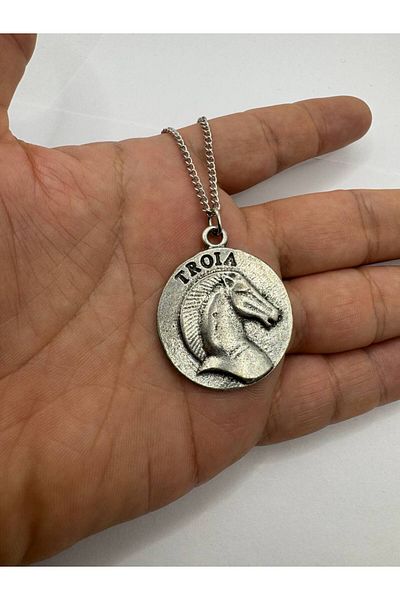 Herşey Nota Troia Round Figured Unisex Necklace – 60 cm Chain, Antique Design