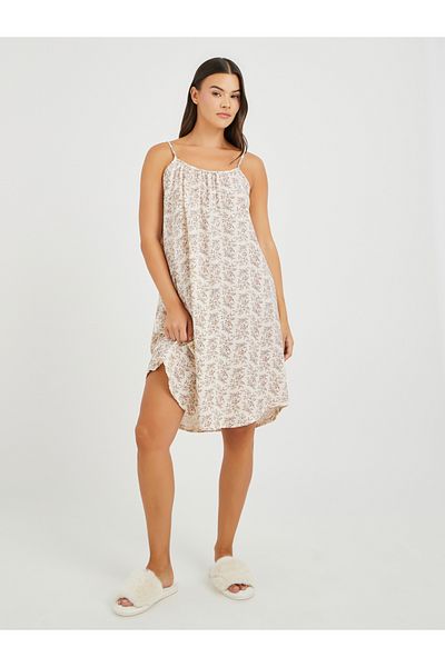 Styli Floral Print Cotton Gauze Slip Dress