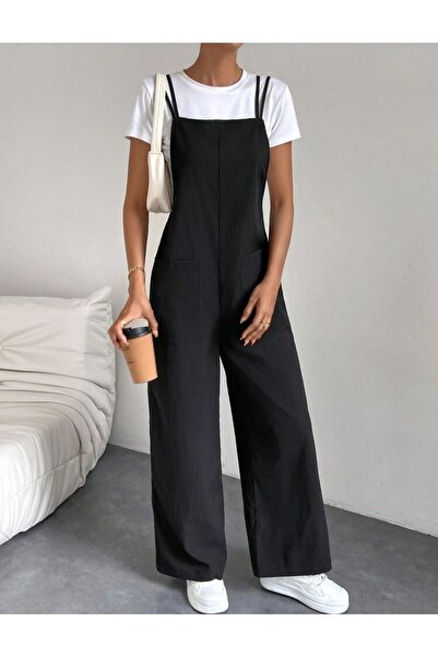 Styling Park İnce Askılı Salopet Tulum ve T-shirt Takım Aerobin Kumaş Basic Model