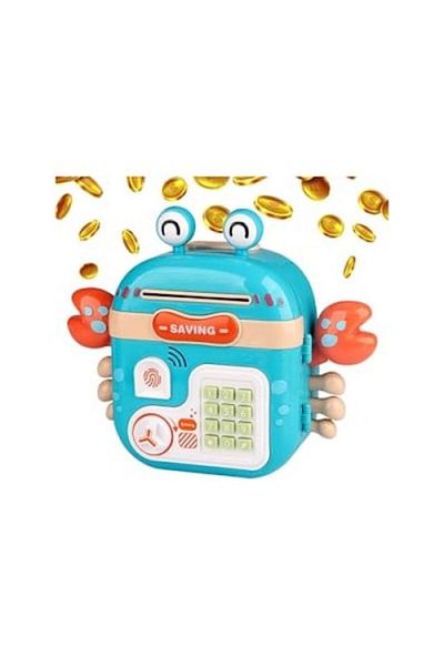 indiggo Pusculita Inteligenta Crab Piggy Bank, Portabila, Blocare/Deblocare cu Amprenta si Cod Pin Albastru