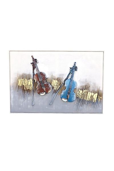 OEM Tablou din panza cu rama din lemn cu instrumente muzicale 3D, 120x80 cm, M2