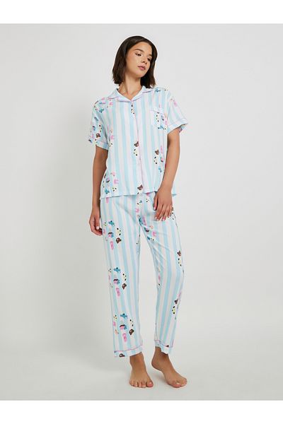 Styli All-Over Print Collared Shirt with Shorts and Pyjama Set