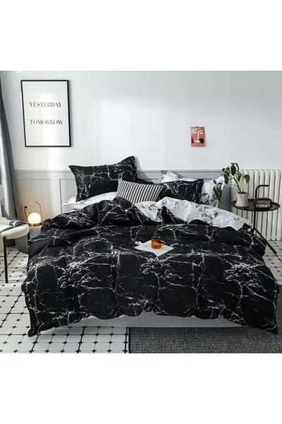 LUNA HOME Single Size Bedding Set 4 Pieces Without Filler, marble design.