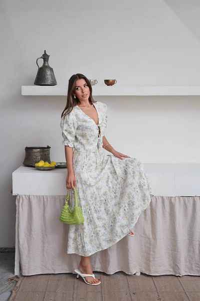 Lusin Women's Green Premium Quality Patterned Kimono Blouse Lined Skirt Bottom Top Double Set