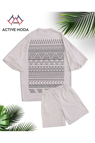 ACTIVE MODA - Men's Short Sleeve Cotton Tshirt-Shorts 2-Piece Set Oversize Gray Color