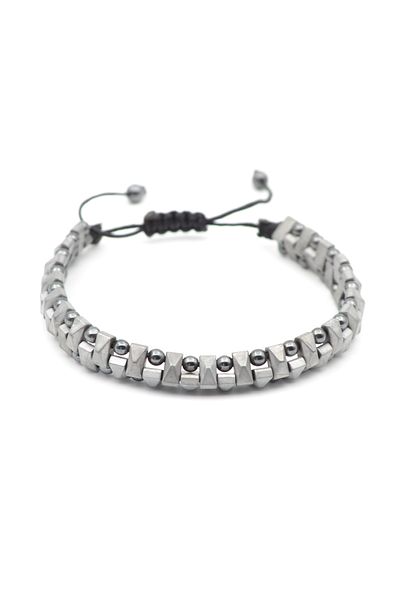 Bu Farklı Smoked Hematite and Macrame Braided Bracelet - Adjustable Natural Stone Bracelet - Men's Women's Bracelet
