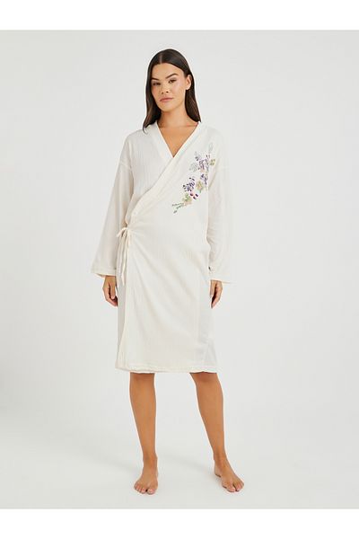 Styli Embroidered V-Neck Knee-Length Robe