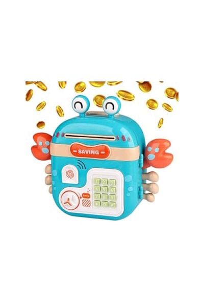 indiggo Pusculita Inteligenta Crab Piggy Bank, Portabila, Blocare/Deblocare cu Amprenta si Cod Pin Albastru
