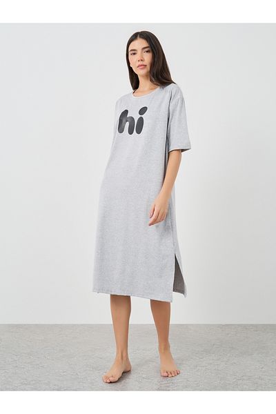 Styli Graphic Print Short Sleeve Side Slit Nightdress