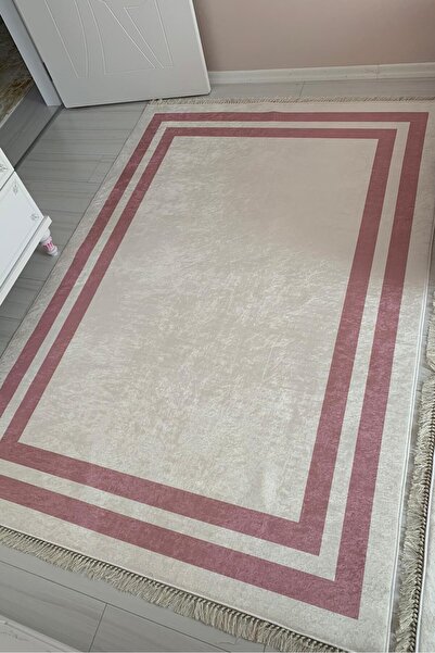 CENTER AVM Pembe Halı Makinede Yıkanabilir Kaymaz Taban Halı Yatak Odası Halısı