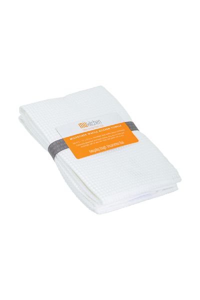 Mukitchen 2-Piece Microfiber Waffle Kitchen Towel White 17 x 25.5inch