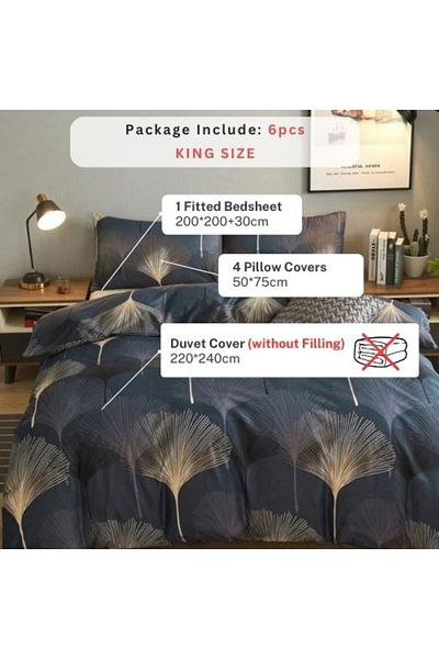LUNA HOME King size 6 pieces Bedding Set without filler, Elegant Leaves Design