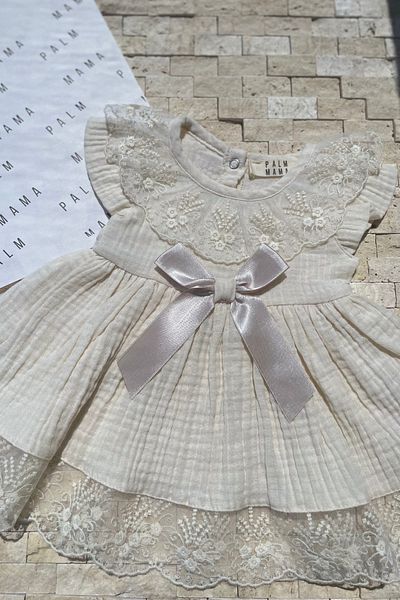 PALMMAMA Lace Ribbon Princess Model Baby Girl Dress 9-18 Months 100% Muslin Newborn Gift