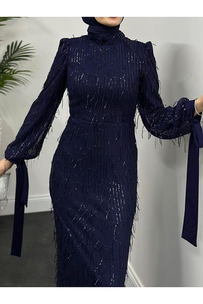 STİLZERAFET Tasseled Sequin Pencil Evening Dress