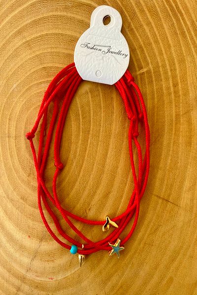 Shepidi Red Rope Anklet with 4 Star Tail Beads and Minaret Figures
