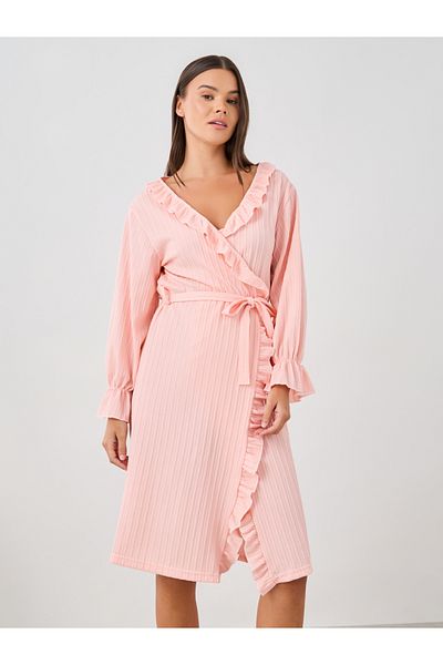 Styli Ruffled Detail Textured Belted Robe