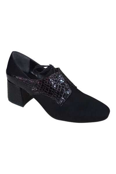 weron Yılan Derisi Desenli Bağcık Detaylı 5.5 cm Topuklu Süet Ayakkabı