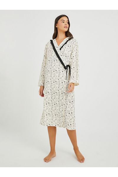 Styli All-Over Print Tie-Up Ruffled Detail Robe