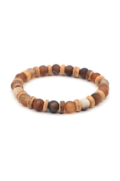 Bu Farklı Natural Agate Stone and Wood Detailed Bracelet - Women's Men's Bracelet - Natural Stone