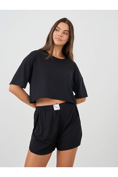 Styli Solid Short Sleeve Crop T-Shirt and Shorts Set