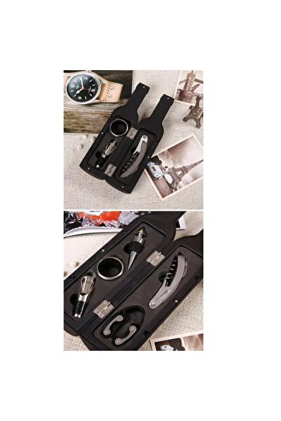 Rovitech Corkscrew set with knife and wine drip collar, Black, 5 pieces