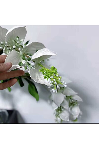 YASİMA 1 Adet 2 Dallı Medine Gülü Çiçeği 110 Cm Beyaz Saksı Süsü