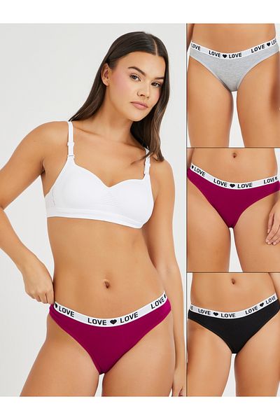 Styli Pack of 3 - Solid Bikini Briefs with Jacquard Text Waistband