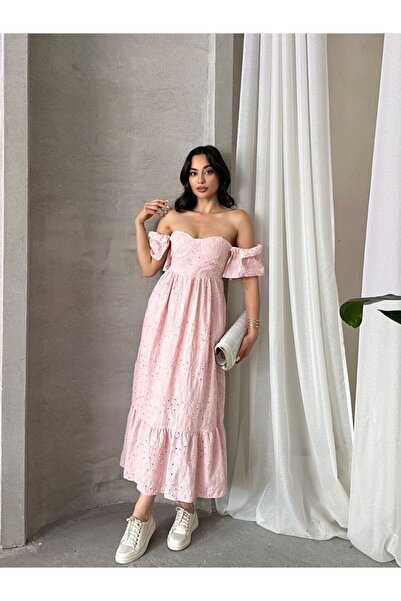 morita Gipe Detaylı Pembe Elbise