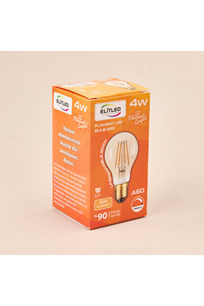 ELİTLED Elitled A60 4W Filament Şeffaf Polikarbon E27 500Lm Dim Edilebilir Am...