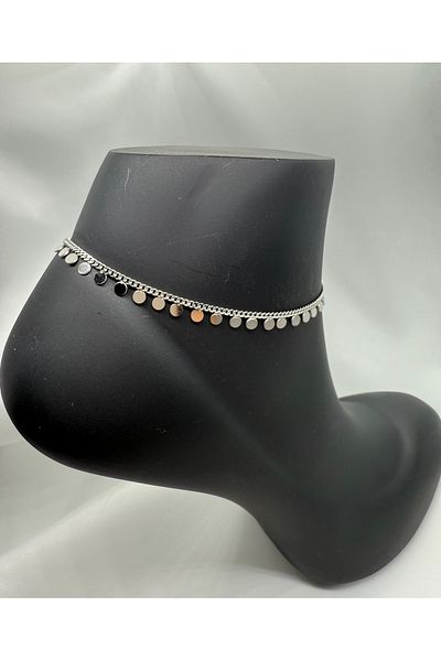 Mila Lumiere Silver Color Steel Anklet with Round Plate Detail