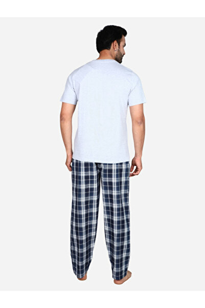 Victor and Jane By Styli Solid Short Sleeve T-Shirt and Checked Pyjama Set