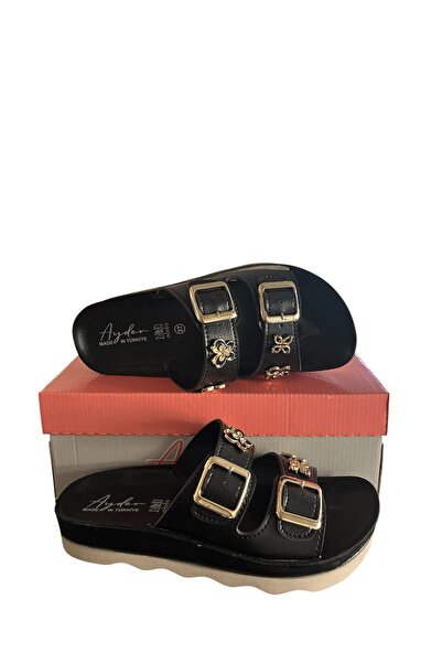 Ayder çift tokalı taşlı ortopedik terlik