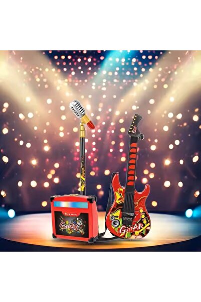 indiggo Set Chitara Electronica si Microfon pentru Copii – RockStar -Red/Black