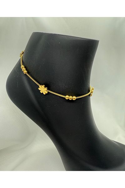 Mila Lumiere Clover Figured Ball Detail Gold Gold Color Steel Anklet