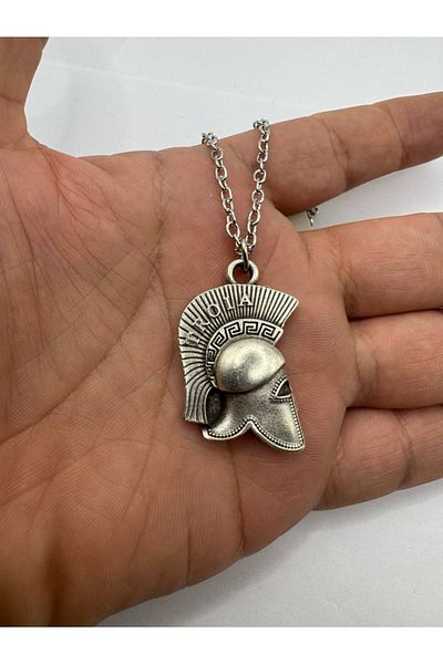 Herşey Nota Trojan Helmet Figured Knight Unisex Necklace – 60 cm Chain, Antique Warrior Design