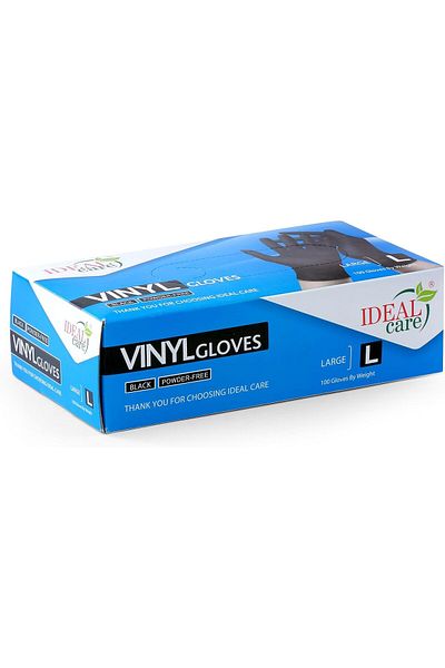 Ideal Pack Black Vinyl Gloves – Large | 100 Pieces | Powder-Free | Disposable Gloves for Food Serv