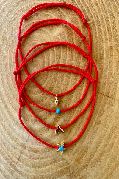 Shepidi Red Rope Anklet with 4 Star Tail Beads and Minaret Figures