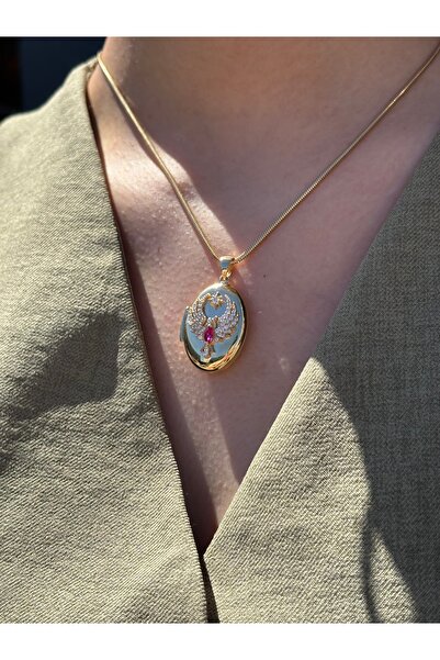 Has Kuyumcum 14 Ayar Altın Anı Anka Kuşu Pembe Taşlı Kolye Ucu