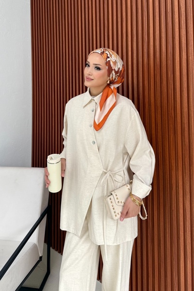 Melike Tatar Linen Tie Suit 74-8200