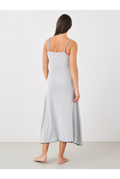 Styli Ribbed Contrast Lettuce Hem Slip Dress with Bow Detail