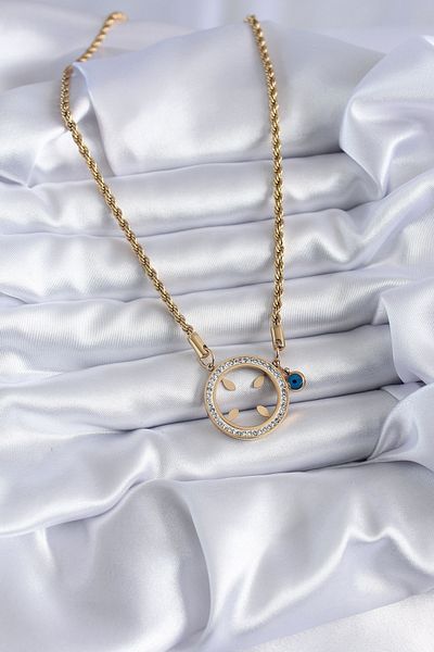 Skygo Gold Colored 316L Twist Chain and Zirconia Women's Necklace - Tj-Bko7784
