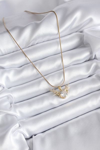 Skygo Gold Colored 316L Steel Zircon Stone Women's Necklace - Horn Model TJ-BKO8134
