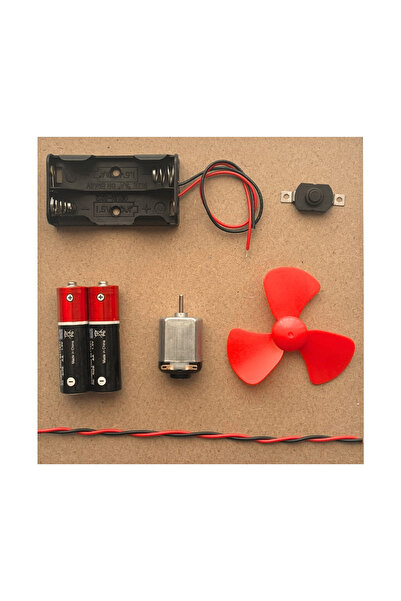 Kidsmaker Motor Deney Seti ( Ahşap Tabanlı ) Motor - Pil Kutusu - Anahtar - Pil - Kablo - Pervane