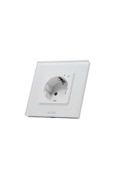 ALEDIO Priză inteligentă, standard german, 2P+T, ramă de sticlă, WiFi, 16A, alb, Aledio A1PWFA