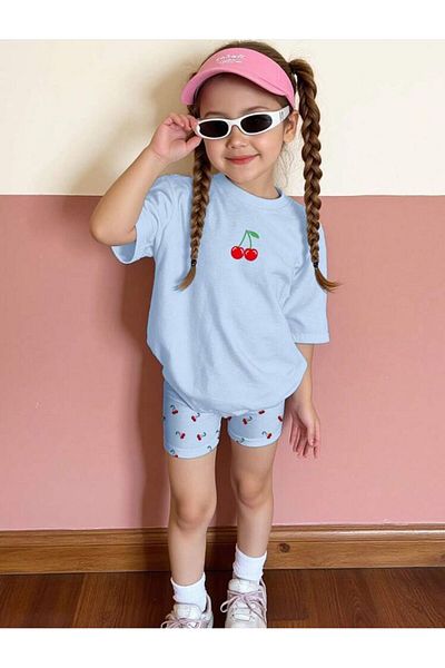 GLOWES Girl's Cherry Printed Leggings/Shorts Set