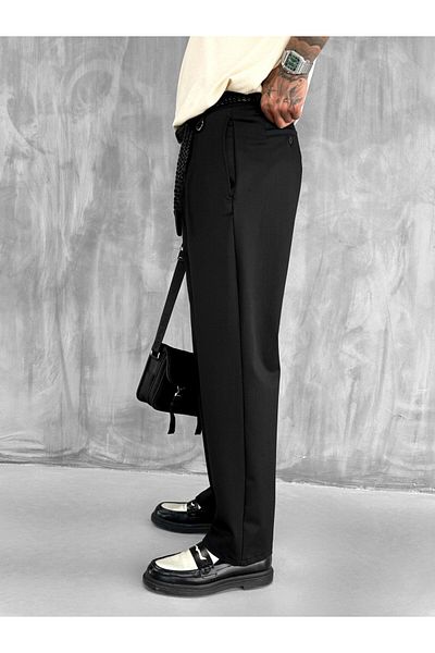 ablukaonline Men's Single Pleated Baggy Fit Trousers Black